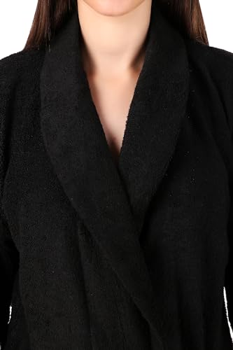 Image of Men's /Women Bath Robe Full Sleeve Cotton Bathrobe | Soft, Light, Compact & Highly Water Absorbent - Suitable for Birthday /Anniversary /Diwali /Couple /wedding Gift | 250 GSM |Black