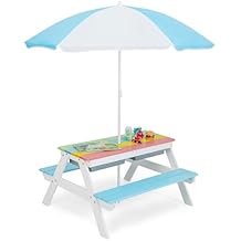 Kids Picnic Table, Sand & Water Tables with Chairs, Sensory Bins, Height Adjustable Umbrella, Toddler Picnic Table with Detachable Tabletop, Kids Picnic Tables for Outdoors,Backyard Blue