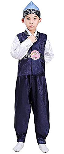Crb Fashion Korean Outfit Boys Toddler Mens Dolbok Hanbok Top Pants Costume (Height 130Cm, Blue Blue) #TOP20