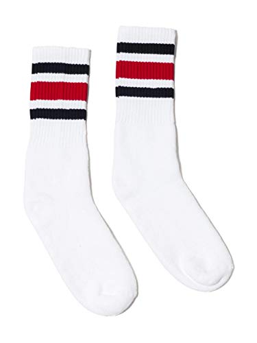 USA-Made Striped Crew Socks S/M White/Black/Red