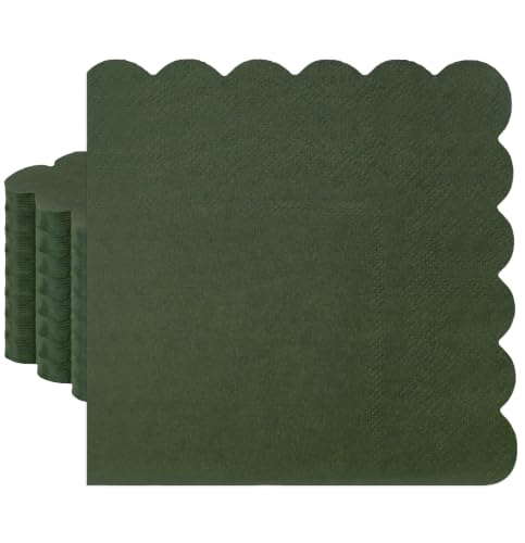 HEIPINIUYE 50 Pieces 2-ply Green Napkin Disposable Scalloped Cocktail Napkins Beverage Napkins Dessert Napkins Paper Napkins for Wedding Birthday Party Paper Dinner Napkins