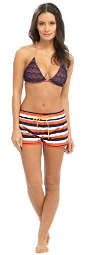 Lora Dora - Pantalón corto - para mujer naranja Black/White/Orange Stripey Shorts Small
