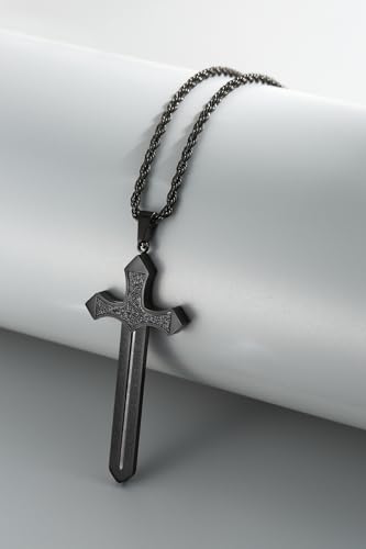 Strength Sword Necklace -Stainless Steel Cross/Sword/Sun/Evil Eye-Fun Inspirational Pendant Necklace,Spiritual Jewelry Gifts for Men Women in 24+ inch Chain2