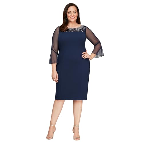 Image of Alex Evenings Womens Plus Size Short Shift Dress with Embellished Illusion Detail