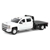 Truck 1/64 2016 Silverado 3500 Flatbed Dually White Exclusive Greenlight 51611-B