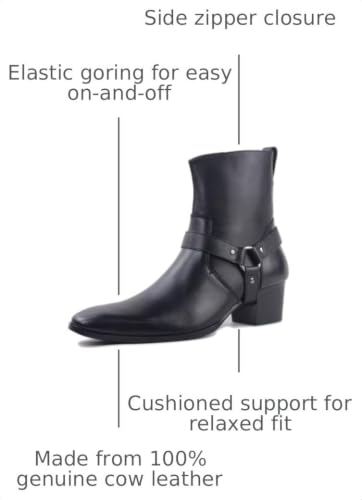 Image of Dress Boot for Men Heels Casual Chelsea Combat Ankle Chukka Boots Zipper Black JY002