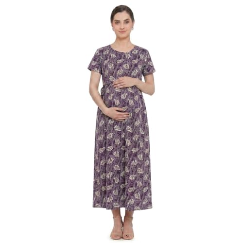 Image of Zero Clothing Feeding Dress for New Moms Casual Loungewear Ankle Length | Cotton Maternity Nighty | Zipless Feeding Dresses for Women | Pregnancy & Nursing Wear
