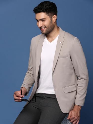 Image of SHOWOFFFF Men Solid Single Breasted Casual Blazer | Notched Lapel Full Sleeves Cotton Blazer for Mens | Slim Fit Regular Length Blazer for Men's