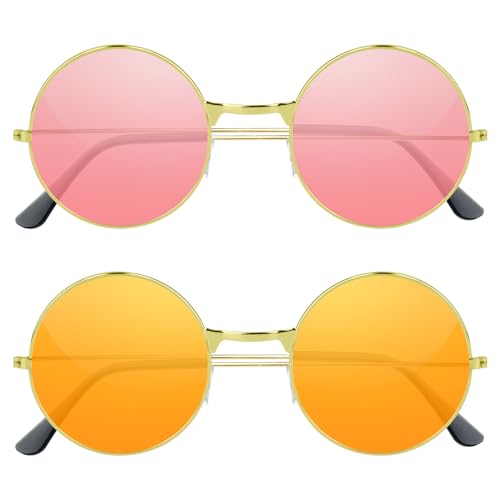 NEBURORA Round Hippie Sunglasses Metal Frame Colored Circle Glasses for Women Men 70s Retro Disco Party Accessory