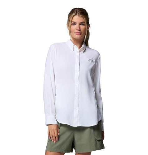 Columbia Womens PFG Tamiami II Long Sleeve Fishing Shirt, White, Medium