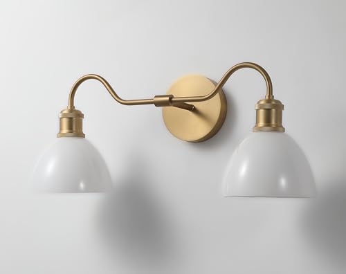 Image of 2 Light Milk Glass Bathroom Vanity Light in Brushed Gold Finish - Brushed Gold Vanity Light for bathrooms (Bulb Included)
