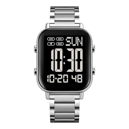 FANMIS Classic Unisex Digital Sports Watches Women's Men's Multifunctional Watch Stainless Steel Band Square Big Numbers Dial Waterproof Electronic Led Watch (Silver Black)