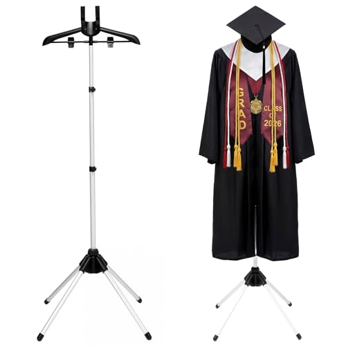 Bucherry Graduation Gown Display Stand Adjustable Garment Hanger for T Shirt Portable Hanging Metal Clothes Stand for Cap Clothing Jacket Coat Shirt Display (Rack,Silver and Black,32