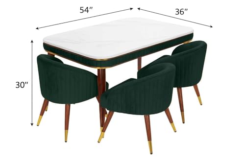 Image of WOODEN SPACE Majestic 4 Seater Wooden Dining Table Set | Urban Marble Top Dining Table with Chairs for Dining Room & Kitchen (Green)
