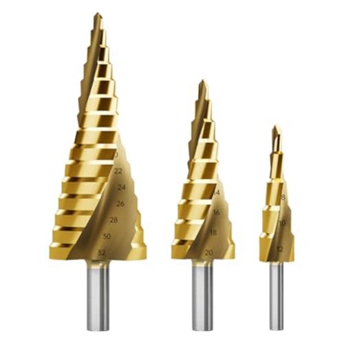 Sxmrmnx Juego de brocas escalonadas, 3 brocas escalonadas de titanio, métricas de 4 mm a 32 mm HSS6542 para metal, madera, PVC B