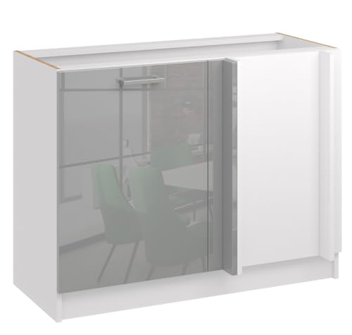 roe furniture Eckschrank 105 cm - Eckunterschrank - Küchenschrank - Küchenmöbel - Küchenunterschrank - Schrank Küche - Unterschrank Küche - Küchenschränke Einzeln Grau Hochglanz