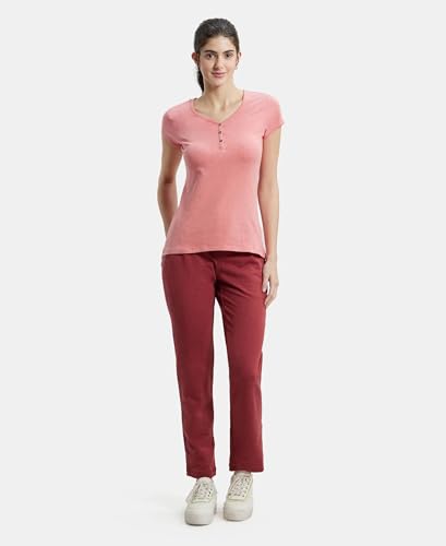 Image of Jockey UL03 Women's Super Combed Cotton Elastane Stretch Slim Fit Solid V Neck Henley Styled Half Sleeve T-Shirt