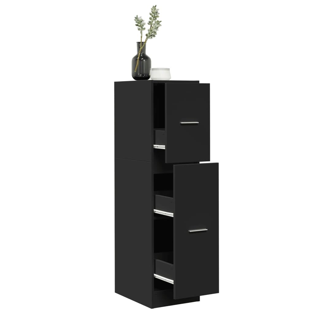 Armadietto da farmacista, nero, 30 x 41 x 118 cm, in legno, cassettiera con 3 cassetti e guide in metallo, versatile armadio da cucina per soggiorno e ufficio