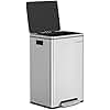 SONGMICS Trash Can, 13-Gallon Gabbage Can, with 15 Trash Bags, Stainless Steel, with Soft-Close Lid, Removable Inner Bucket, Handles, Silver ULTB595E01