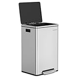 SONGMICS Trash Can, 13-Gallon Gabbage Can, with 15 Trash Bags, Stainless Steel, with Soft-Close Lid, Removable Inner Bucket, Handles, Silver ULTB595E01