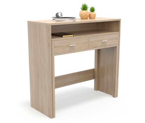 DORMIDAN- Consola Extraible, Mesa Escritorio Extensible, Mesa Estudio, con cajones y balda (Roble)