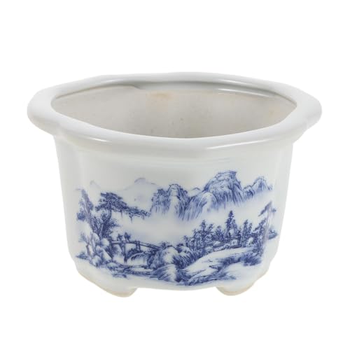Lurrose Maceta de Porcelana Esmaltada Azul y de 11,8 Cm Orificio de Drenaje, Maceta China Retro para Suculentas y Orquídeas, Jardinera Decorativa para Interior y Oficina