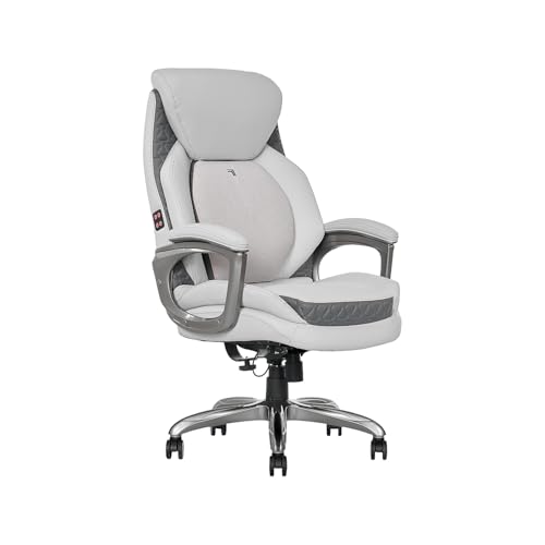 Sharper Image S600 Active Lumbar Ergonomic Bonded Leather Swivel Executive Massage Chair, White/Gray