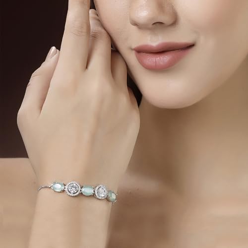 Image of ZENEME Rhodium Plated Brass Crystal Stylish Silver Plated American Diamond Melodic Opulence Bracelets For Women & Gifts For Girls Jewellery