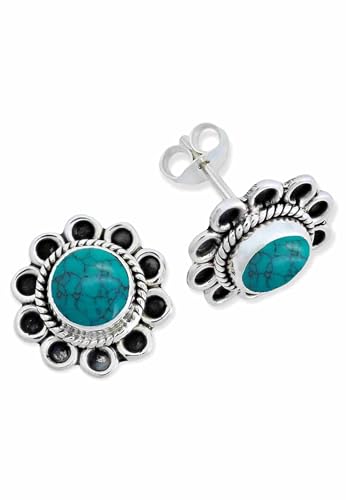 Pendientes de botón 925 Plata turquesa Piedras preciosas aretes Plata real Señoras Regalo(MOS-056-15)