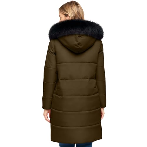 Winter Jackets for Women Quilted Down Long-Lenght Puffer Coats Ladies Lightweight Zipper Waterproof Jacket with Fur Hood Winter Parka Coat Plus Size Slim Trench Coat Padded Warm Outwear - Image 8
