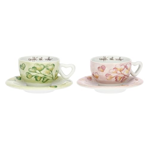 THUN - Set 2 tazze cappuccino - porcelllana - Collezione Cuori in Fiore - 13 x 6 cm