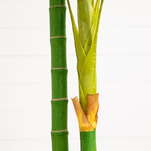 Image of Nearly Natural 8 ft Artificial Golden Cane Palm Tree with Nursery Pot