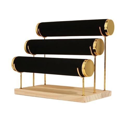 PPQIRU Expositor De Pulseras Expositor de Joyas de 3 Capas, Estante for Cadena de Reloj, Base de Madera, Soporte de exhibición for Brazalete, Collar, Diadema, Organizador(Black)