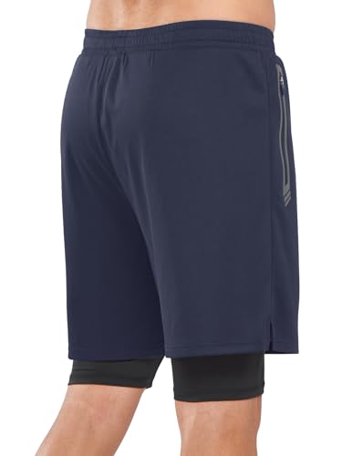 NORTHYARD Men's 2 in 1 Running Shorts Workout Gym Athletic Shorts with Liner Active Training Shorts with Zipper Pockets3