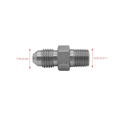 Image of (4-PACK) 2404-04-02 Hydraulic Hose Adapter Fitting 1 /4 inch Male JIC 37 Flare (7 /16-20 UNF) x 1 /8 inch Male (1 /8-27 NPTF) SAE Straight Pipe Joints Connector Carbon Steel