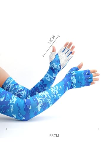 Ykybhx 1 Pair Summer Cooling Arm Sleeves with Thumb Hole UV Sun Protection Long Fingerless Gloves Women Men Summer Outdoor Sunblock Arm Cover for Men Women Outdoor Sports Workouts Cycling Driving M