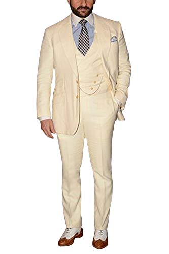 Wemaliyzd Men's Casual 3 Pcs Dress Suit Notch Lapel Blazer Coat Waistcoat Pants3