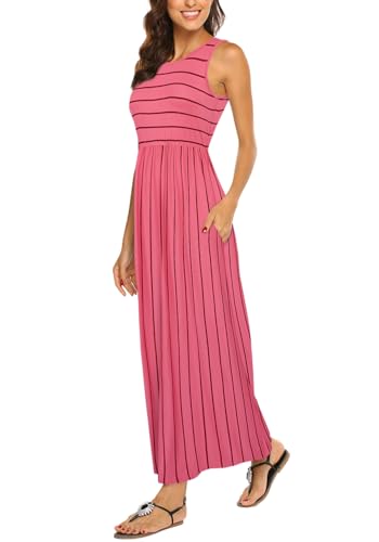 Image of Hount Women's Summer Sleeveless Striped Flowy Casual Long Maxi Dress with Pockets