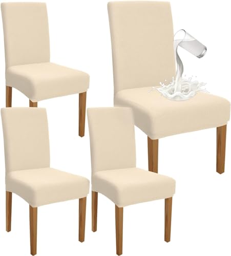 MostNow Waterproof Dining Chair Covers Set of 4 Stretch High Back Chair Slipcovers for Dining Room Washable Removable Chair Protector for Banquet Kitchen Party Hotel (Beige-4Pcs)