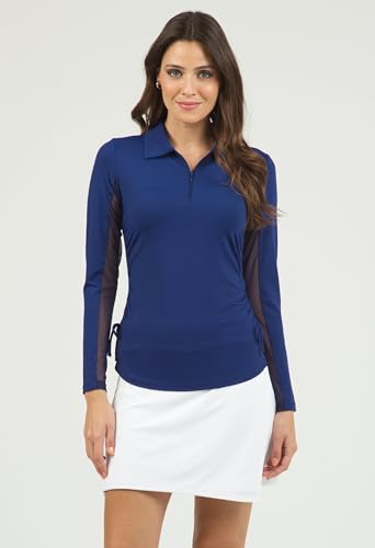 IBKUL Athleisure Wear Sun Protective UPF 50+ Icefil Cooling-Solid Adjustable Length Long Sleeve Polo-480004