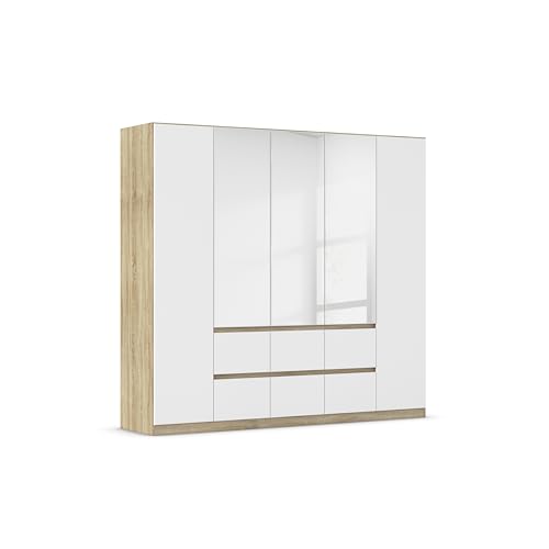 Rauch Möbel Mainz Armoire à Portes battantes en Bois Blanc chêne Sonoma avec Miroir à 5 Portes, 6 tiroirs avec Paquet d'accessoires Basic, 3 étagères, 3 tringles à vêtements, sans poignée (l x H x P Rauch Möbel Mainz Armoire à Portes battantes en Bois Blanc chêne Sonoma avec Miroir à 5 Portes, 6 tiroirs avec Paquet d'accessoires Basic, 3 étagères, 3 tringles à vêtements, sans poignée (l x H x P