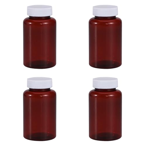 YSDINK Premium Leere Fläschchen - Kunststoff Pillenflasche | Wiederverwendbare Kunststoffbehälter mit Verschluss für Reise & Haushalt | Pulver & Flüssigkeiten (Braun, 150 ML 4-Pack)