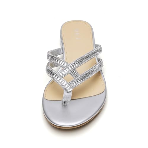 ALLOT Women's Rhinestone Flip Flops Fashion T-strap Flat Sandals Cross Straps Dressy Summer Slip On Open Toe Slides4