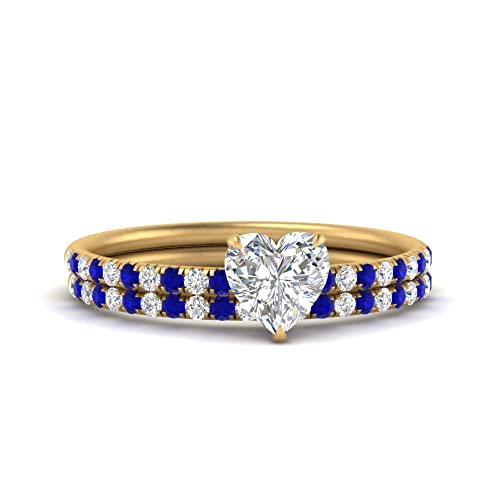 Image of Choose Your Gemstone Pave Petite Ring with Matching Wedding Band Yellow Gold Plated Heart Shape Wedding Ring Sets Minimal Modern Design Birthday Gift Wedding Gift US Size 4 to 12