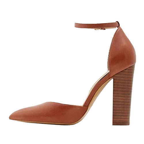 YDN Women Closed Pointed Toe Ankle Strap Pumps Chunky High Stacked Heels D'Orsay Dress Party Shoes2