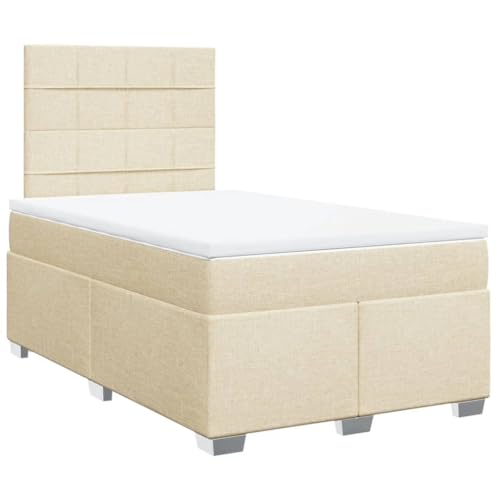 Eleganz Cama con somier con colchón, 120 x 190 cm, tela crema, cómodo sistema de sueño para un sueño reparador, ideal para dormitorios