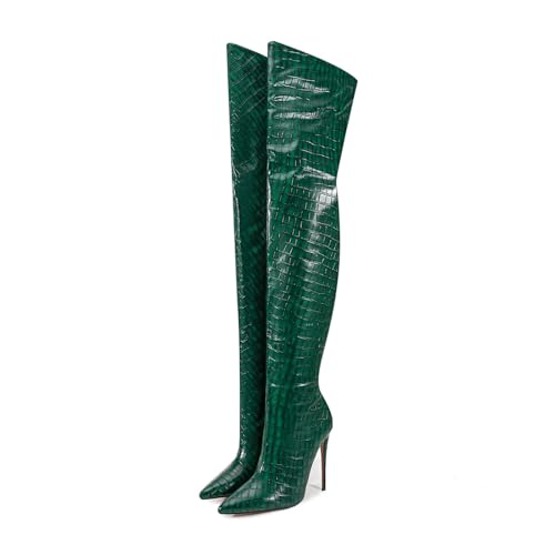 Image of Thigh high boots for women striped Back zipper Burgundy Zebra Print Over the knee Sexy gold white pointed toe Cow Print leopard Magenta stiletto heel