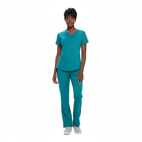 Natural Uniforms Women's Ultra Soft Y-Neck Scrub Set (Teal, Medium) by Natural Uniforms - Used condition - US$19.45