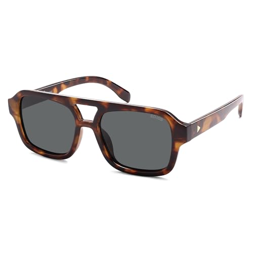 SOJOS Retro Aviator Sunglasses for Womens Mens Polarized Trendy Square Designer Inspired Shades 80s 90s Sun Glasses SJ2342 Tortoise Grey 54 Millimeters