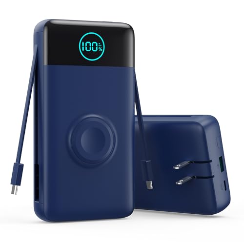 Image of Portable Charger for iPhone, 40800mAh Power Bank with Built-in Cables & AC Wall Plug, 5 Outputs USB C Fast Charging External Battery Pack for iPhone 17 /16 /15 /14, Android, Travel Essential (Blue)